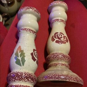 Handcrafted Ceramic Candle Holders - Cream and Red